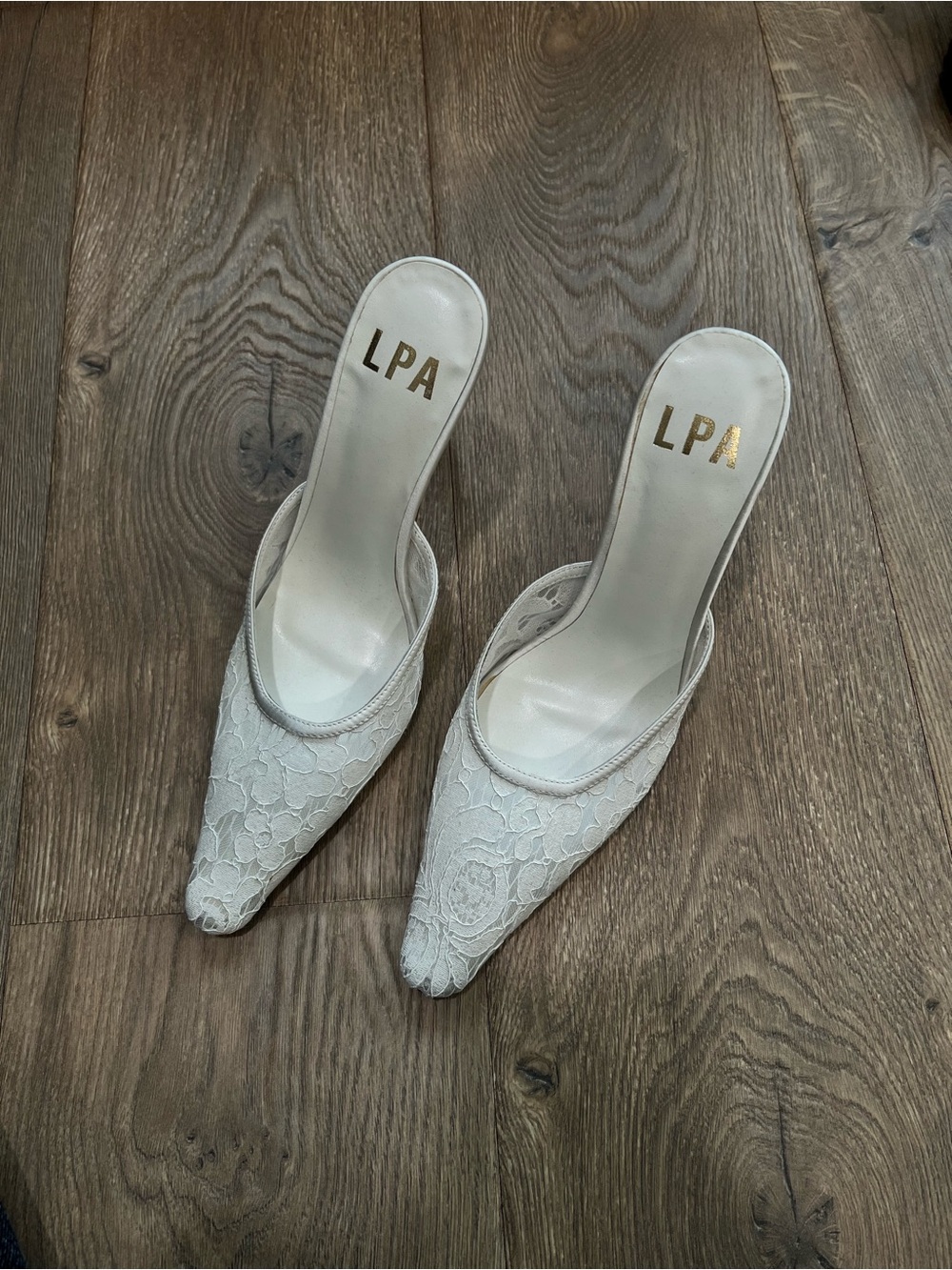 LPA White Lace Pointed Slip-On Mules